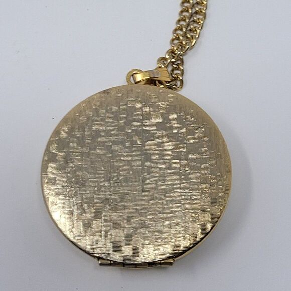 Vintage Guilloche Orange Rose Enameled‎ Pendant Locket Necklace Gold Tone 24" - Picture 7 of 13